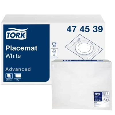 Abbildung von Tork 474539 Tischset Weiß, 1 x 500 Platzsets unifarben, 42 30 cm (L B), Untersetzer zum effektiven Schutz von Tischen ideal für Restaurants, Advanced Qualität