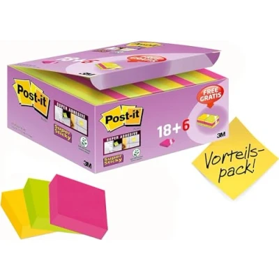 Abbildung von Post It Super Sticky Notes, 47.6 mm x mm, 18 Blöcke + 6 GRATIS, 90 Blatt pro Block Selbstklebende Notizzettel für Notizen, To Do Listen und Erinnerungen