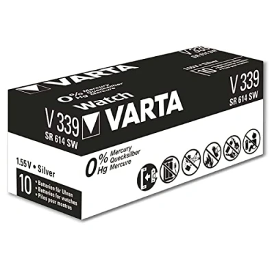Abbildung von VARTA Batterien V339/SR614 Knopfzelle, 1 Stück, Silver Coin, 1,55V, für elektronische Kleingeräte Uhren, Autoschlüssel, Fernbedienungen, Waagen