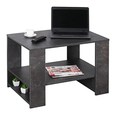 Abbildung von RICOO Couchtisch mit Stauraum 72 x 50 cm, Holz, Wohnzimmertisch für Couch in Betonoptik Grau WM090 BG Tisch Wohnzimmer, Sofatisch, Coffee Table, klein