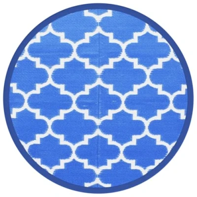 Abbildung von vidaXL Outdoor Teppich, Gartenteppich Rund Beidseitig, Balkonteppich Terrassenteppich UV beständig, Teppich für Balkon Terrasse, Blau Ø160cm PP