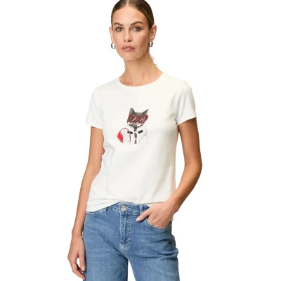 Abbildung von zero MIT Ziersteinen Tshirt print, Damen, Größe: 38, Patch creamblack