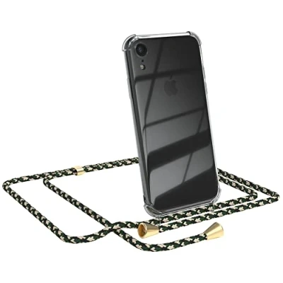 Abbildung von EAZY CASE Handykette kompatibel mit iPhone XR Handyhülle Umhängeband, Handykordel Schutzhülle, Silikonhülle, Hülle Band, Stylische Kette für Smartphone, Grün Camouflage