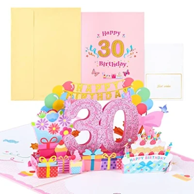 Abbildung von Joyoldelf 30. Geburtstagskarte, Pop Up Grußkarten, 3D Karte Geburtstag Grußkarte, Geburtstagskarten mit Umschlag für Frauen Mütter Mädchen Männer Freunde Romantik Geschenk