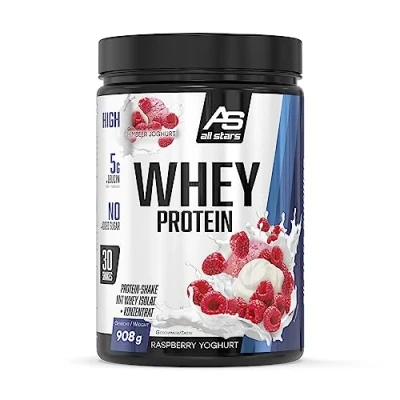 Abbildung von All Stars 100% Whey Protein 908g I Eiweiß Pulver mit Konzentrat &amp; Isolat leckeres Low Fat Powder hochwertiges cremiger Shake Raspberry Yoghurt Flavour