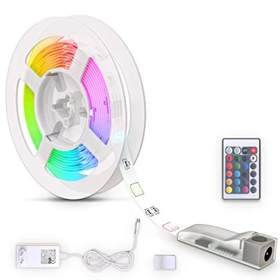 Abbildung von B.K.Licht LED Lichterkette Strip Licht Band Leiste 230V RGB Farbwechsel dimmbar, 90 flammig, 150 flammig 5m Streifen 300 LEDs mit Fernbedienung
