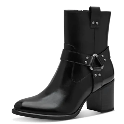 Abbildung von MARCO TOZZI Damen Stiefeletten mit Absatz Blockabsatz Reißverschluss, Schwarz (Black), 39 EU