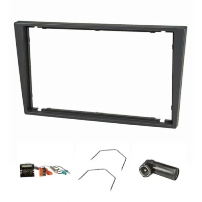 Abbildung von tomzz Audio 2439 013 Doppel DIN Radioblende Set kompatibel mit Opel Corsa C Combo Vectra Meriva rauchgrau Quadlockadapter ISO Fakra Antennen Phantomeinspeisung Entriegelungsbügel