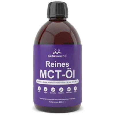 Abbildung von Ketosource® Reines MCT Öl Hochreine Quelle von Keton verstärkenden C8 und C10 MCTs Unterstützt Keto Ernährung &amp; Fasten Vegan Safe Glutenfrei 500ml Flasche