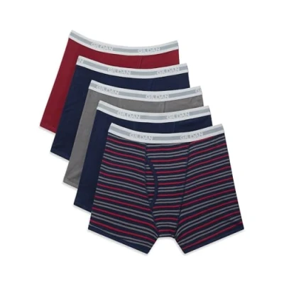 Abbildung von Gildan Herren Underwear Boxer Briefs, Multipack Retroshorts, Schwarz/Granat/Königsblau/Diamant (5er Pack, Klassische Länge), Small
