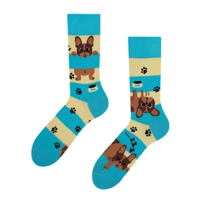 Abbildung von Dedoles Socken Unisex Damen Herren &amp; Kinder Baumwolle viele lustige Designs 1 Paar Geschenk links rechts verschieden, Farbe Blau, Motiv Hunde und Streifen, Gr. 35 38