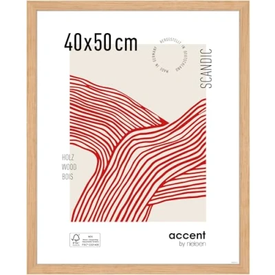Abbildung von accent by nielsen Bilderrahmen, 40 x 50 cm, Holz, Eiche, Posterrahmen zum Aufhängen im Hoch &amp; Querformat, Echtglas, Scandic