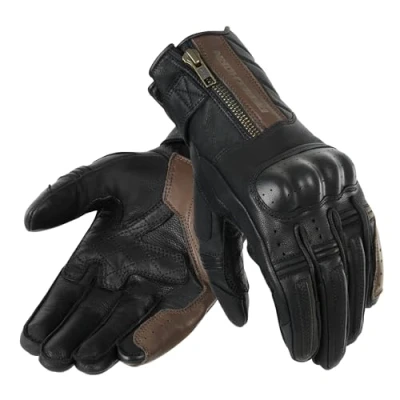 Abbildung von REBELHORN Hunter Motorradhandschuhe Herren Leder Knöchelprotektoren Perforation von Fingerbereichen Anatomisches Design Touchscreen freundliche Pads