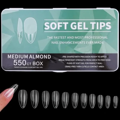 Abbildung von YPYMOD 550 Pieces 11 Sizes Almond Tips for Nails Medium Full Cover Nail Gel Clear Acrylic Artificial Fingernails Salons and DIY Art