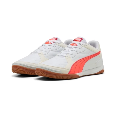 Abbildung von Puma Pressing IV Unisex Fußballschuh Halle, Größe: 43, White/glowing red/dark crimson/black Lederimitat/textil