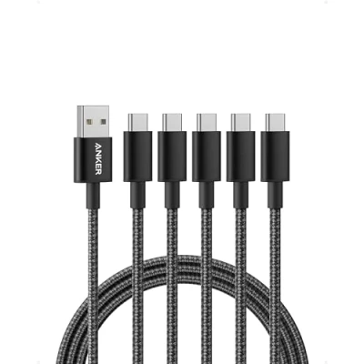 Abbildung von Anker USB C Kabel, [5 Stück 1,8m] Ladekabel Nylon Geflochten Schnellladekabel, auf Kabel für Samsung Galaxy S24 S23 S22 Ultra Note 20 iPhone 16 15 14 Pro Max iPad MacBook