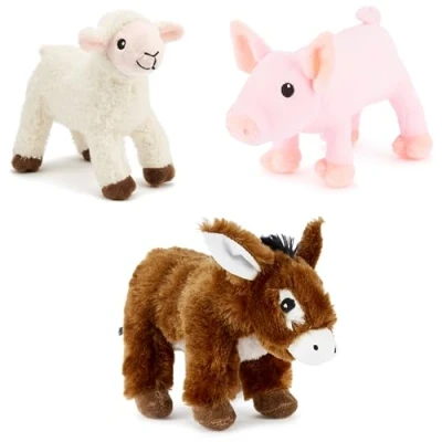Abbildung von Zappi Co x3 Dreierpack Bauernhof Spielzeugset für Kinder aus kuschelig weichem Plüsch, realistisch und lebensecht (12 15CM) (Esel + Lamm Schwein)