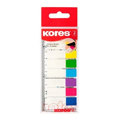 Abbildung von Kores,45121, AA8Transparente Register Indexstreifenauf Lineal, SelbstklebendeSeitenmarkierer und Dokumentkennzeichnung, Schul undBürobedarf, 12 x 45 mm, Set aus 8 Sortierten Farben zu je 15 Blättern