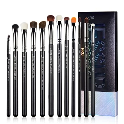 Abbildung von Jessup Pinselset Makeup Lidschattenpinselset 12tlg Augenpinselset Professionelles Augen Make Up Pinsel Set Augenpinsel Blenderpinsel Eye Shader Smoky Blending Schwarz Silber T339