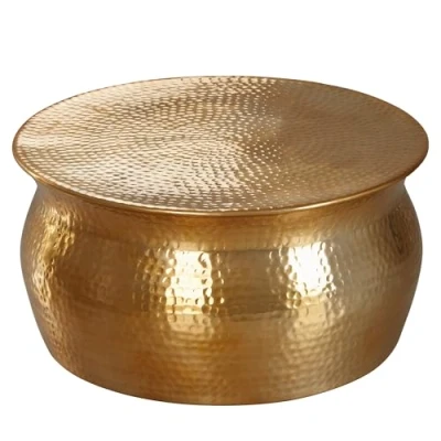 Abbildung von FineBuy Couchtisch 60x30,5x60cm Aluminium Beistelltisch orientalisch rund, Flacher Hammerschlag Sofatisch Metall, Design Wohnzimmertisch modern, Loungetisch indisch Stubentisch klein