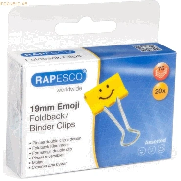 Abbildung von Rapesco Foldback Klammern 19mm gelb VE=20 Stück