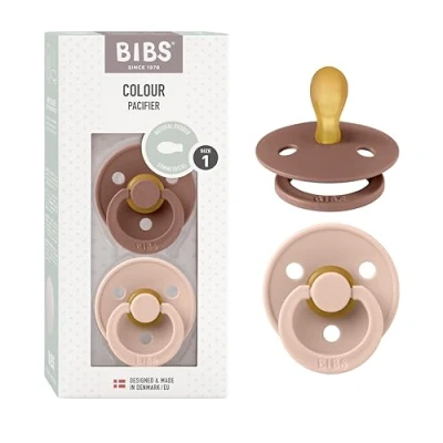 Abbildung von BIBS Colour Symmetrical Schnuller 2er Pack, BPA frei Dummy Schnuller, Symmetrischer Nippel. Naturkautschuk/Latex, Hergestellt in Dänemark. 0 6 Monate (2er Pack), Woodchuck/Blush