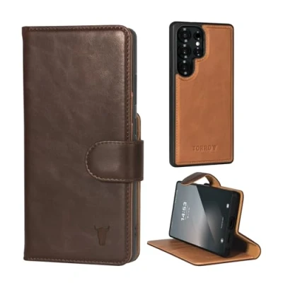 Abbildung von TORRO Lederhülle kompatibel mit Samsung Galaxy S25 Ultra 5G 2025 Leder Bimper Hülle Magnetisch Abnehmbarer Brieftasche Ständer (Dunkelbraun)
