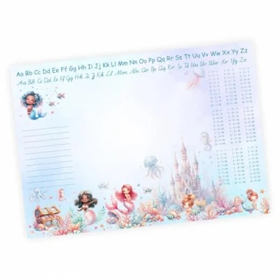 Abbildung von A3 Schreibtischunterlage Meerjungfrau Unterwasser mit kleinem 1x1 und Alphabet Notizblock 50 Blatt Malunterlage Papier Kinder Mädchen Schreibtisch Auflage