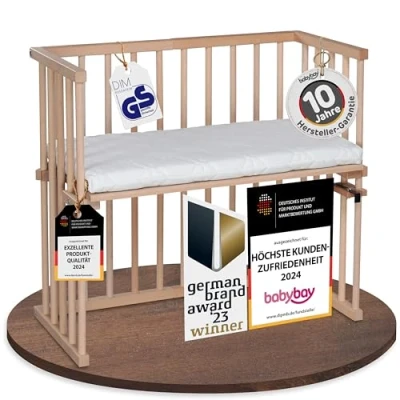 Abbildung von babybay Midi Beistellbett, natur unbehandelt mit Matratze Classic Soft