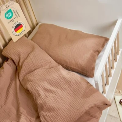 Abbildung von Laleni Kinderbettwäsche 100x135 cm aus Baumwolle Musselin Bettwäsche Kinder 100 x 135 + Kissenbezug 40x60 OEKO TEX zertifizierte Baby Kupfer