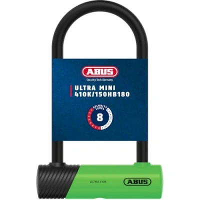 Abbildung von ABUS Bügelschloss 410K Ultra für Fahrrad und E Scooter handliches robustes Fahrradschloss mit praktischer Halterung zum Transport Zubehör Variante 150HB180, Grün