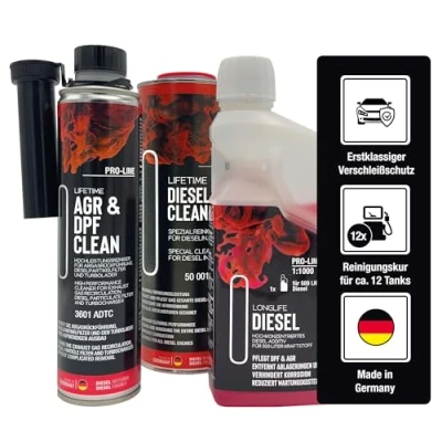 Abbildung von LIFETIME Diesel Additiv All in One Reinigungs Kur für 12 Tanks DPF Reiniger, AGR Systemreiniger Umfassende Reinigung von AGR, DPF, Turbo und Injektoren alle Dieselmotoren