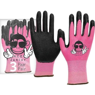 Abbildung von ACE Junior Arbeits Handschuh für Kinder 3 Paar Schutz Handschuhe die Garten Arbeit Pink 7 8 Jahre (3er Pack)