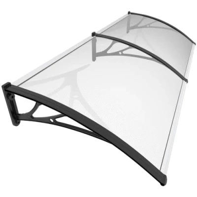 Abbildung von VOUNOT Vordach für Haustür 200 x 80 cm, Überdachung aus Aluminium und Polycarbonat, Transparentes Pultbogenvordach, Pultvordach Schwarz