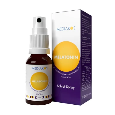 Abbildung von Melatonin Ashwagandha Mediakos Schlaf Spray vegan 20 ml