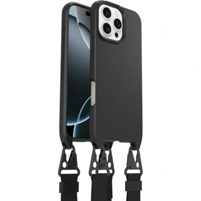 Abbildung von OtterBox React Series Lanyard MagSafe Hülle für iPhone 16 Pro Max, mit verstellbarem und abnehmbarem Handyband, Getestet nach Militärstandard, Schwarz, Keine Einzelhandelsverpackung