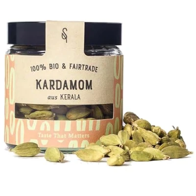 Abbildung von SoulSpice Grüner Bio Kardamom ganz 40g grüne Kardamomkapseln aus dem Kerala handverlesen, Premium Qualität Bold Green Gewürz zum Kochen und Backen