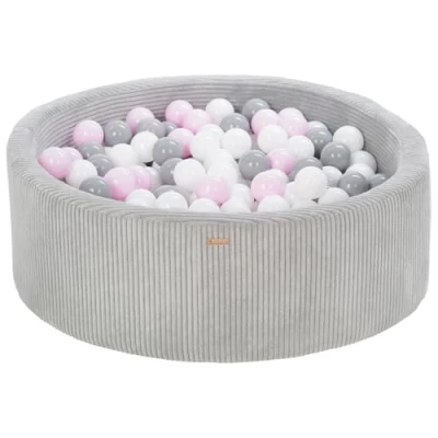 Abbildung von Bällebad Bällepool Bällebecken Spielbecken Kordsamt Bezug 300 Bälle rund ⌀90 cm (Farbe des Pools/der Bälle: grau/weiß, grau, pink (pastell))