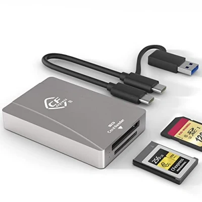Abbildung von CFexpress Typ B Kartenleser SD Kartenleser, USB 3.2 Gen 2 10 Gbit/s, tragbarer Aluminium Kartenadapter mit Zwei Steckplätzen, unterstützt Windows/Android/Mac OS/Linux Multi Kabel