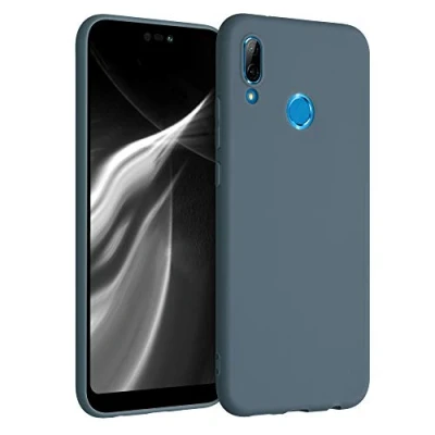 Abbildung von kwmobile Hülle kompatibel mit Huawei P20 Lite weiches TPU Silikon Case Cover geeignet für kabelloses Laden Dunkler Schiefer