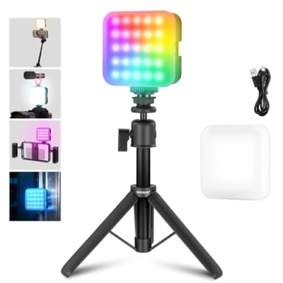 Abbildung von NEEWER Magnetisches RGB Videolicht mit Tischstativ, 3 Cold Shoes 360 Vollfarb LED Kameralicht CRI97+/20 Szenen/2500K 8500K 2000mAh wiederaufladbare Fotografie Aufnahme Kleine Panel Beleuchtung RGB61
