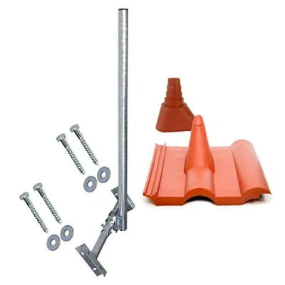 Abbildung von Premium X Basic X120 48F SAT TV Dachsparrenhalter komplett feuerverzinkt 120cm Mast Aufdach Sparren Halterung für Satellitenschüssel + UKW LTE Antenne Dach Montageset Ziegelrot