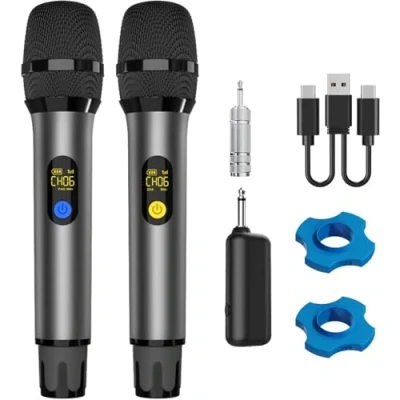 Abbildung von VOVIGGOL UHF Mikrofon Kabellos 2st, Drahtloses Funkmikrofon Wireless Microphone Handmikrofon Dynamisch mit Wideraufladbarem Empfänger für Verstärker PA Anlage Karaoke Hochzeit Party Konferenz