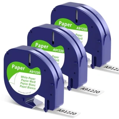Abbildung von Aken A91220 Band Kompatibel mit Dymo Letratag Paper White 12mm x 4m, 91220, Etikettenband Papier Weiß für LT 100H 100T 200B XR