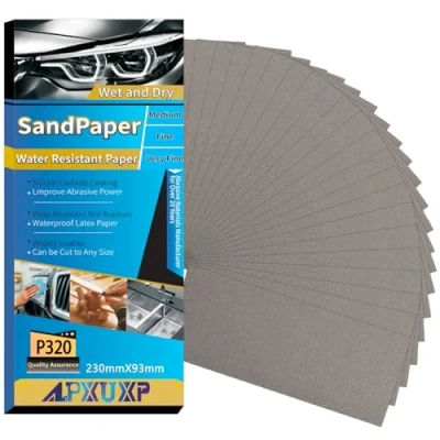 Abbildung von ALPXUXP Schleifpapier P320 Körnung 30 Stück Nass und Trocken Profi Wasser Schmirgelpapier,für AutoMetallHolzmöbelSteinLackGlas，23 x 9cm