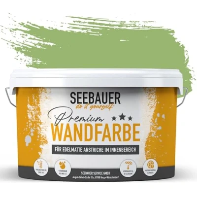 Abbildung von SEEBAUER diy Wandfarbe Grün 10L für Innen (No. 733 Spring Feeling) Edelmatte grüne Innenfarbe Grüntöne sehr hohe Deckkraft Matt, Abwaschbar und Tropffrei