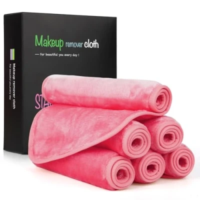 Abbildung von Nineigh Mikrofaser Abschminktücher Waschbar, 6 Stück Make Up Entferner Tuch Wiederverwendbar Gesichtsreinigungstuch für Alle Hauttypen entfernen (20x40cm, Rosa)