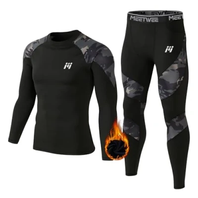 Abbildung von MEETWEE Thermounterwäsche Herren, Winter Funktionsunterwäsche Atmungsaktiv Thermo Unterwäsche Set Lang Thermohemd &amp; Thermohose Kompressionsanzug für Männer Skifahren Laufen Sport