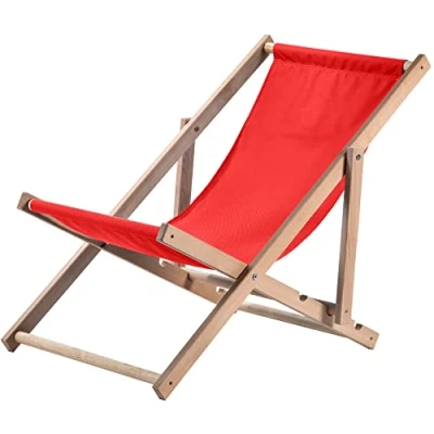 Abbildung von KADAX Liegestuhl, Strandstuhl aus Holz, Sonnenliege bis 120kg, Liege Buchenholz, Holzklappstühle, Strandliege, Klappliege für Strand, Holz Liegestuhl (Rot)