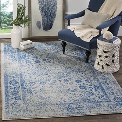 Abbildung von SAFAVIEH Distressed Teppich für Wohnzimmer, Esszimmer, Schlafzimmer Adirondack Collection, Kurzer Flor, Grau und Blau, 183 X 274 cm